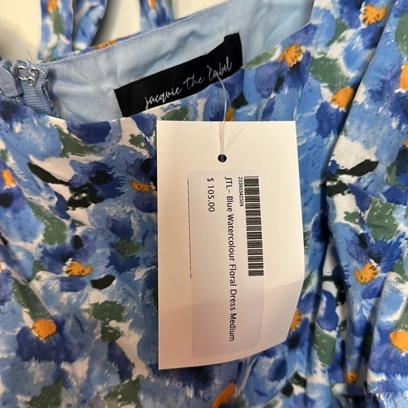 Jacquie The Label Watercolor Floral Print Puff Sleeve Tie Back Babydoll Dress - Picture 11 of 15